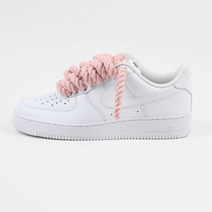 Custom Air Force 1 White With Chunky Baby Pink Laces