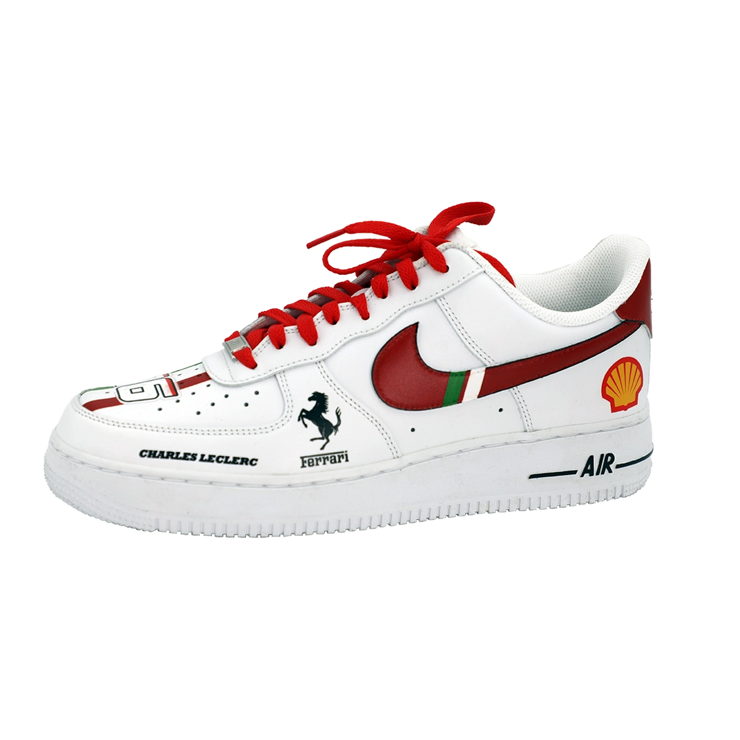 Custom Air Force 1 White With Ferrari Logos And Red Accents