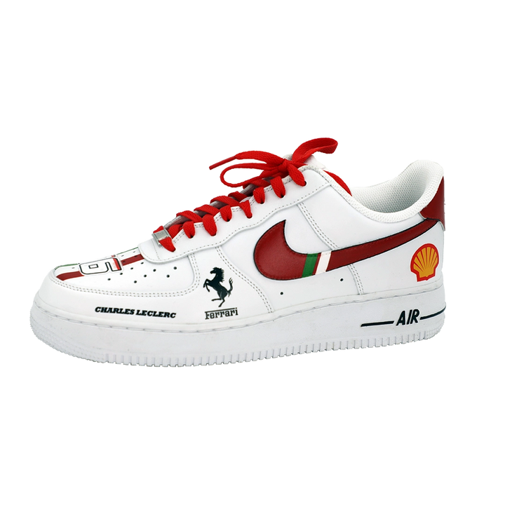 Custom Air Force 1 White With Ferrari Logos And Red Accents