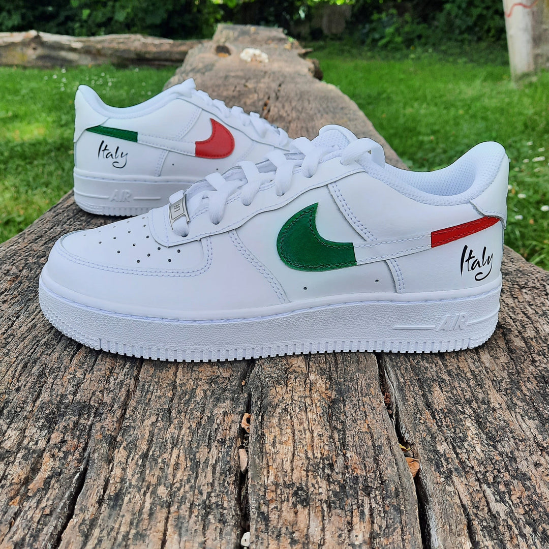 Custom Air Force 1 White With Green Red Swooshes And Italy Text