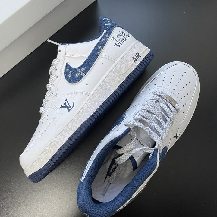 Custom Air Force 1 White with LV Pattern and Navy Accents