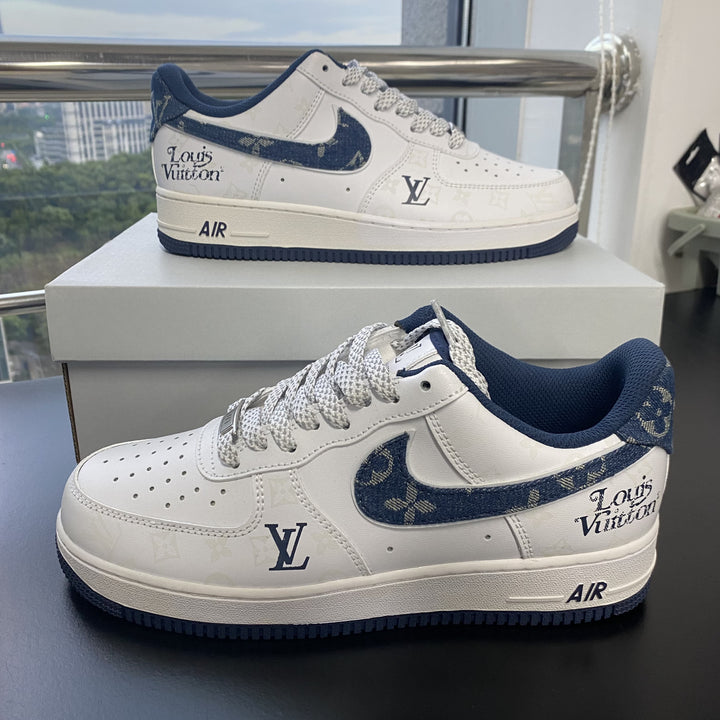 Custom Air Force 1 White with LV Pattern and Navy Accents