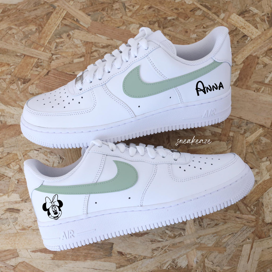 Custom Air Force 1 White With Mint Green Swoosh And Minnie Mouse Decal