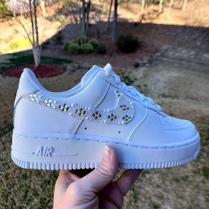 Custom Air Force 1 White With Pearl And Rhinestone Embellishments