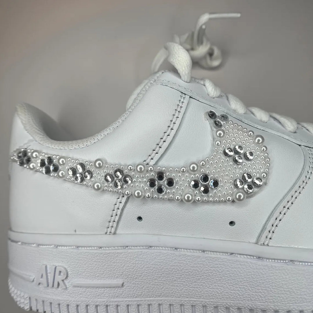 Custom Air Force 1 White With Pearl And Rhinestone Embellishments