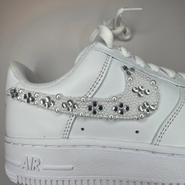 Custom Air Force 1 White With Pearl And Rhinestone Embellishments