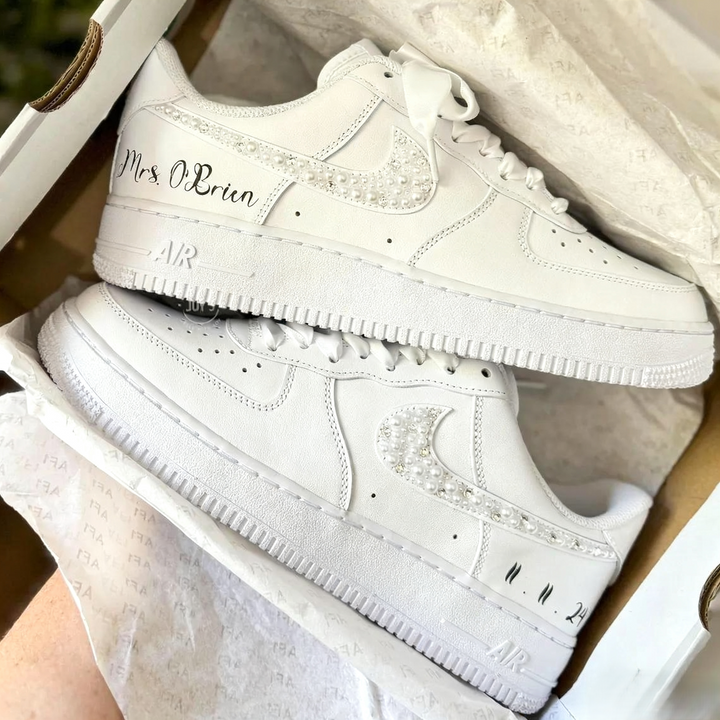 Custom Air Force 1 White with Pearl Rhinestone Embellishment