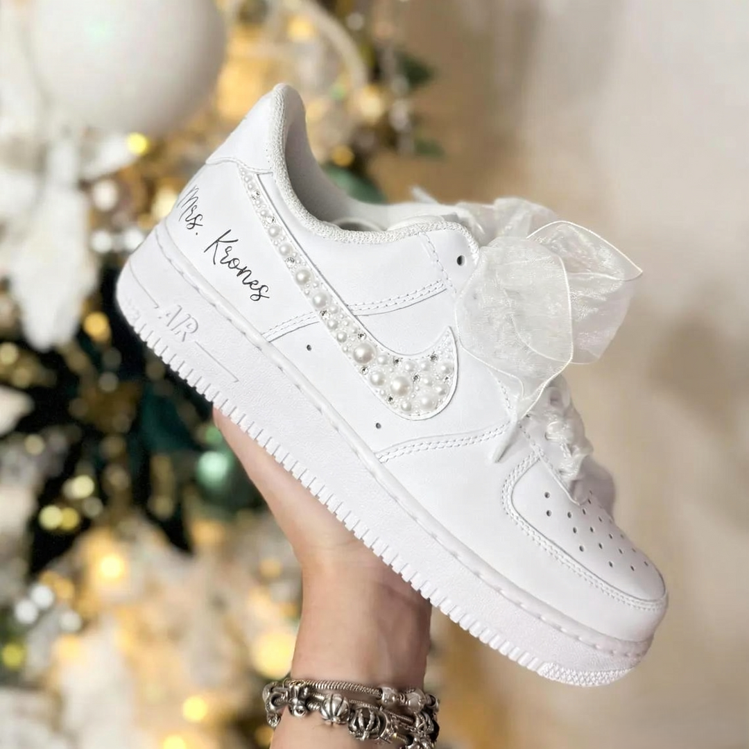 Custom Air Force 1 White with Pearl Rhinestone Embellishment