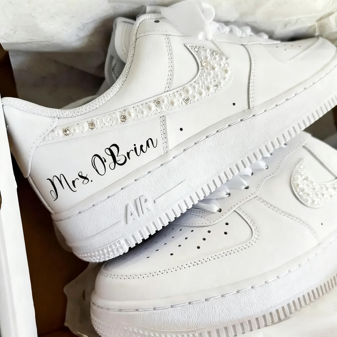 Custom Air Force 1 White with Pearl Rhinestone Embellishment