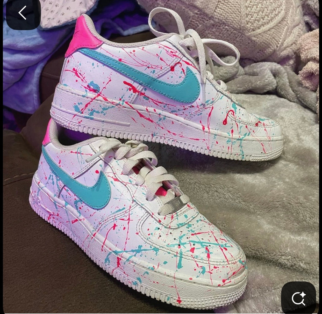 Custom Air Force 1 White With Pink And Baby Blue Splatter
