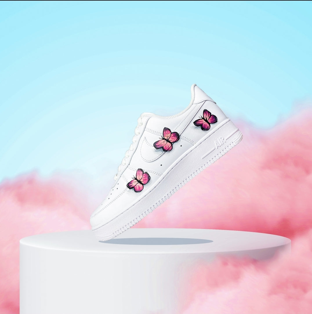 Custom Air Force 1 White With Pink Gradient Butterflies
