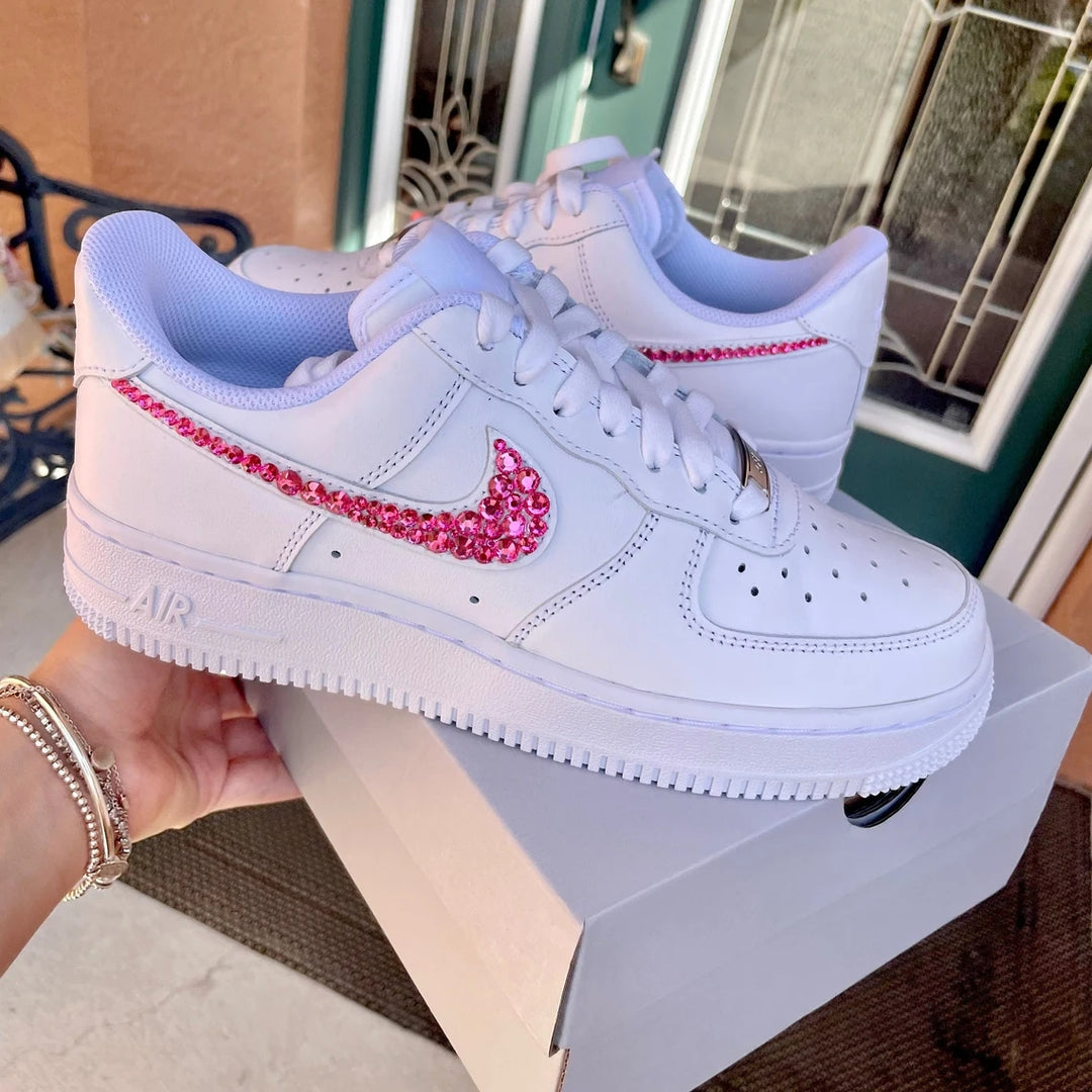 Custom Air Force 1 White With Pink Rhinestones