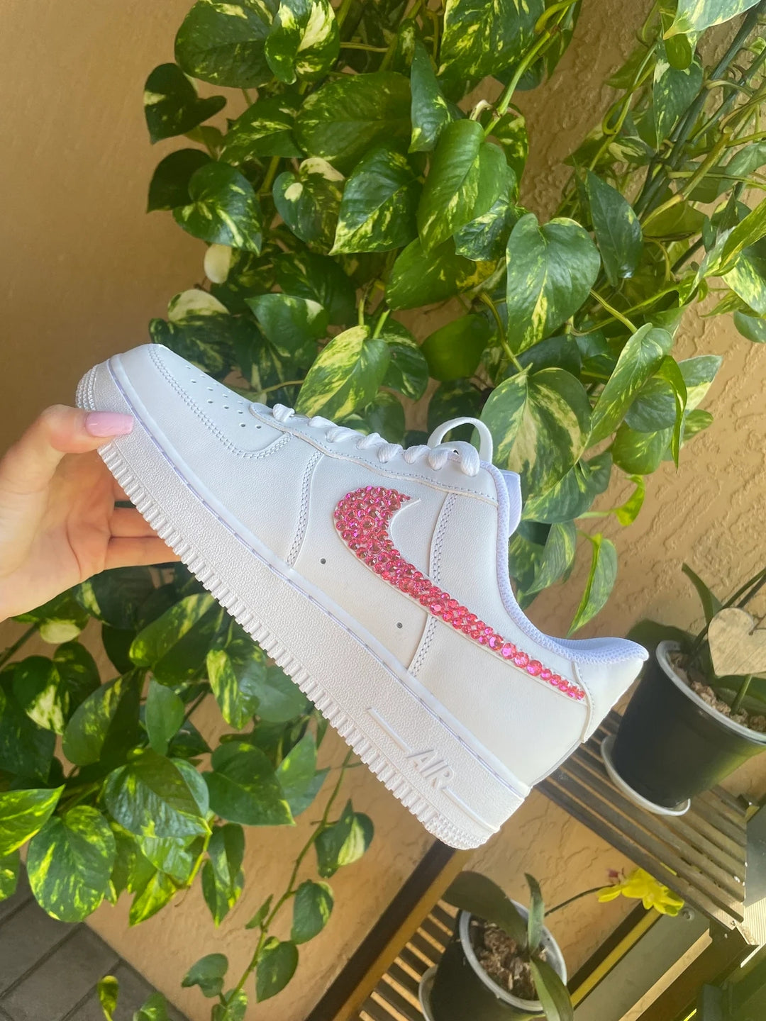 Custom Air Force 1 White With Pink Rhinestones