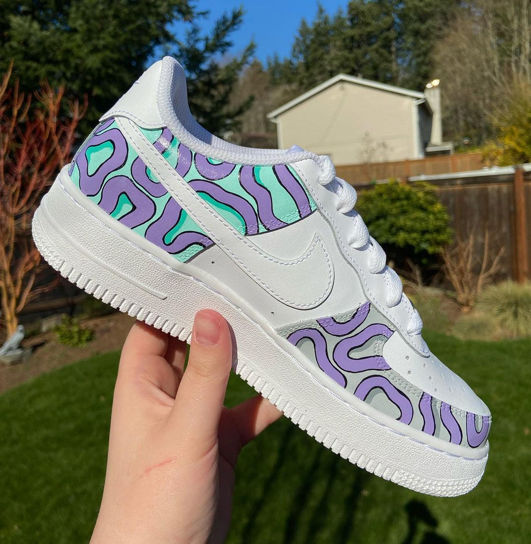 Custom Air Force 1 White With Purple And Teal Swirl Patterns