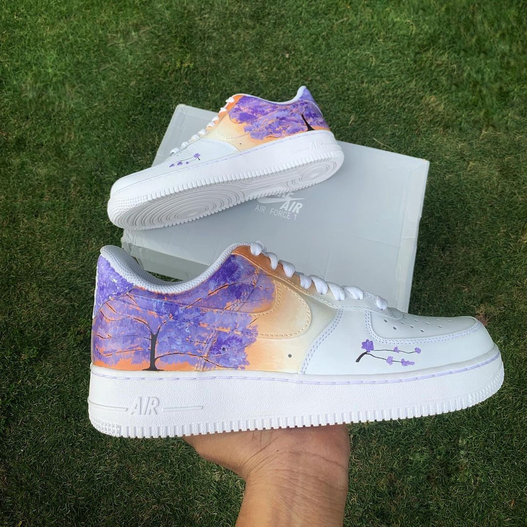 Custom Air Force 1 White With Purple Orange Tree Pattern