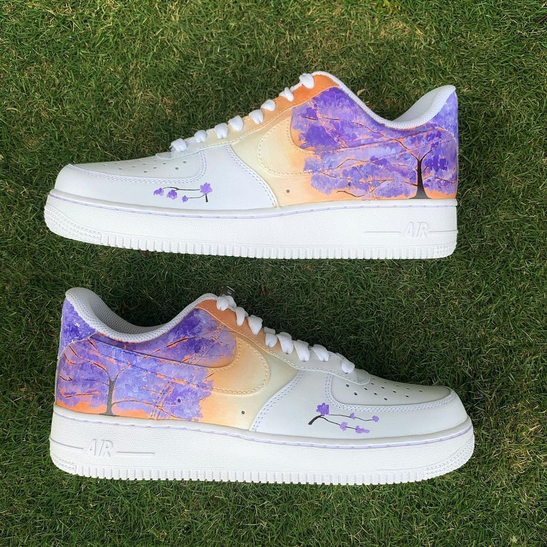 Custom Air Force 1 White With Purple Orange Tree Pattern