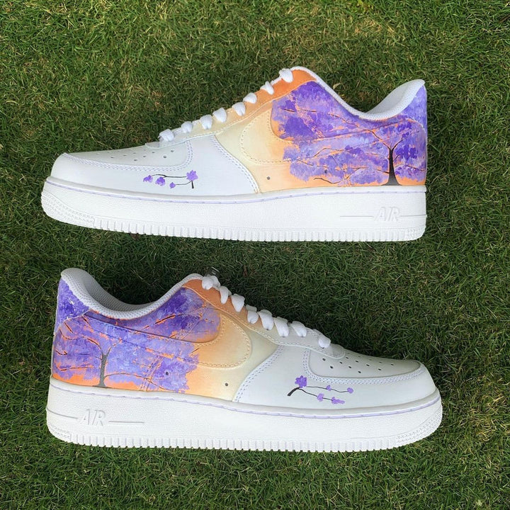 Custom Air Force 1 White With Purple Orange Tree Pattern