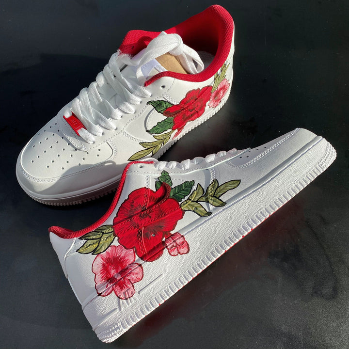 Custom Air Force 1 White With Red And Pink Flowers