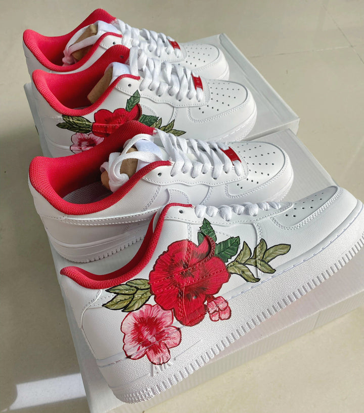 Custom Air Force 1 White With Red And Pink Flowers