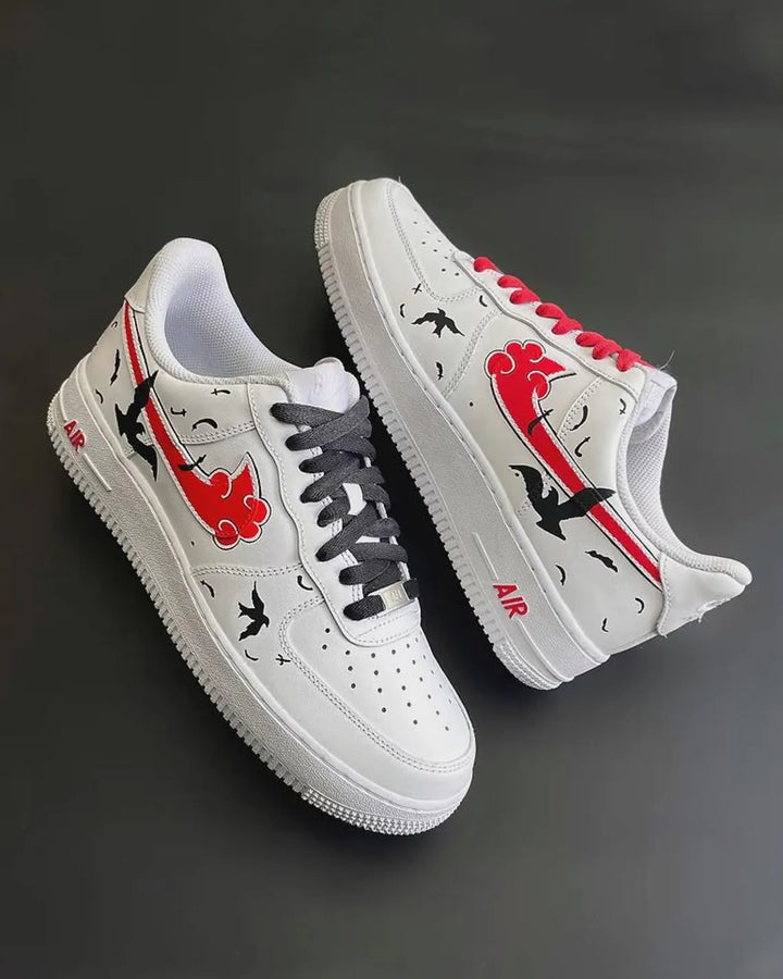 Custom Air Force 1 White With Red Clouds And Black Birds