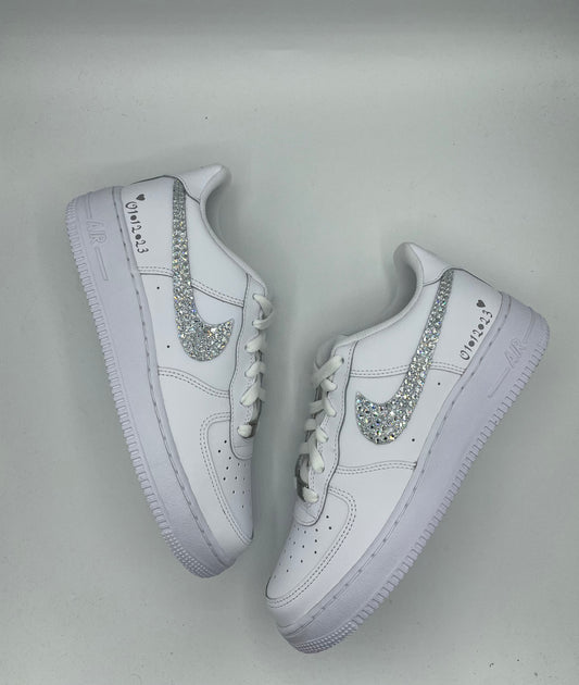 Custom Air Force 1 White With Rhinestones And Heart Patterns