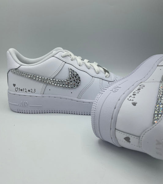 Custom Air Force 1 White With Rhinestones And Heart Patterns