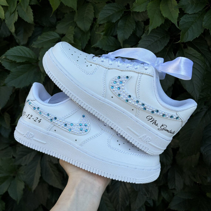 Custom Air Force 1 White with Rhinestones and Pearls