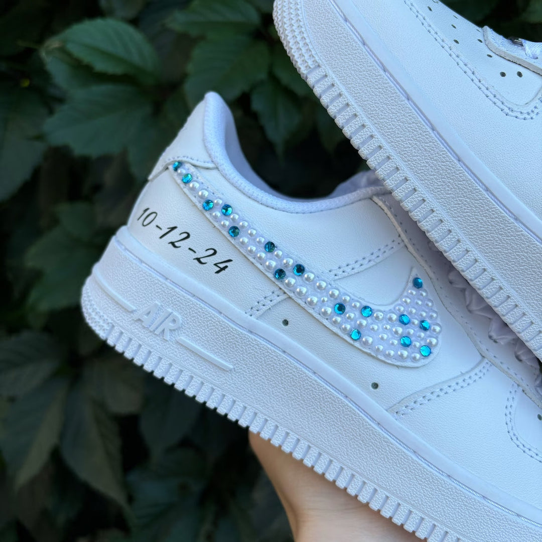 Custom Air Force 1 White with Rhinestones and Pearls