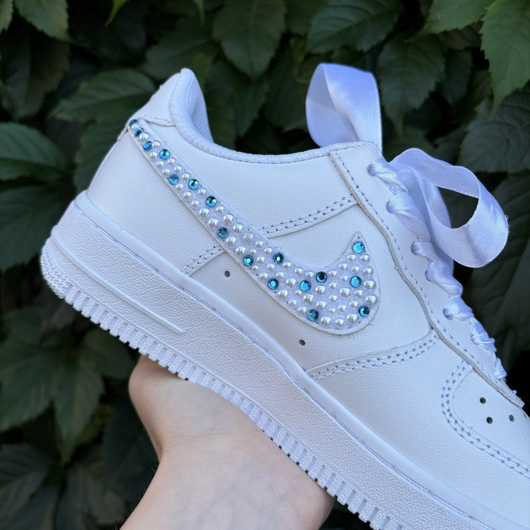 Custom Air Force 1 White with Rhinestones and Pearls