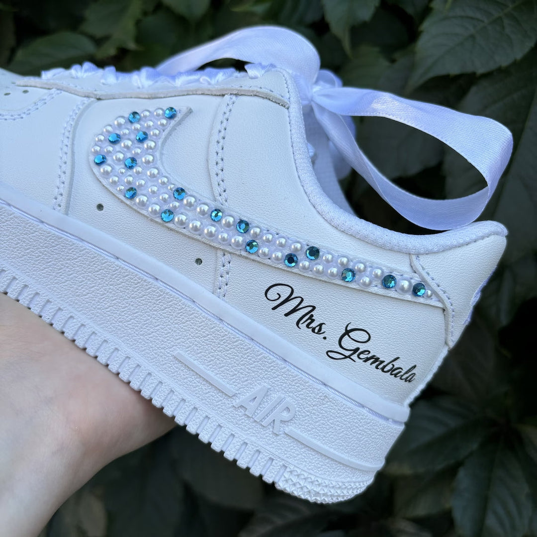 Custom Air Force 1 White with Rhinestones and Pearls