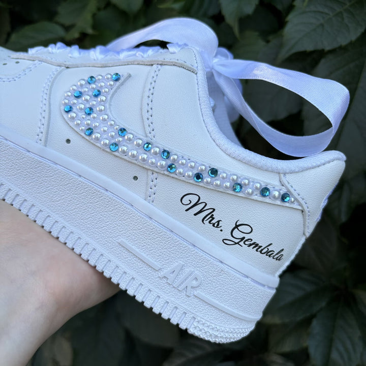 Custom Air Force 1 White with Rhinestones and Pearls