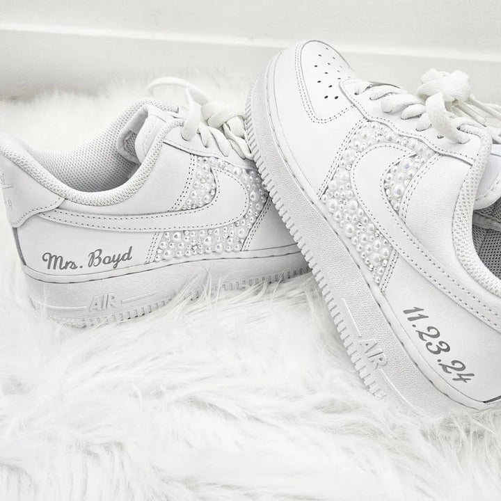 Custom Air Force 1 White with Rhinestones and Pearls