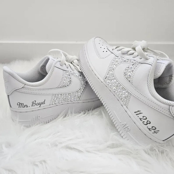 Custom Air Force 1 White with Rhinestones and Pearls