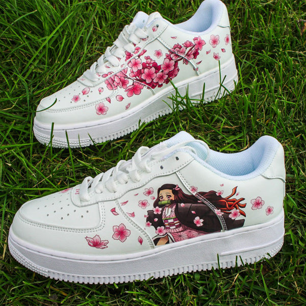 Custom Air Force 1 White With Sakura And Anime Character Pattern