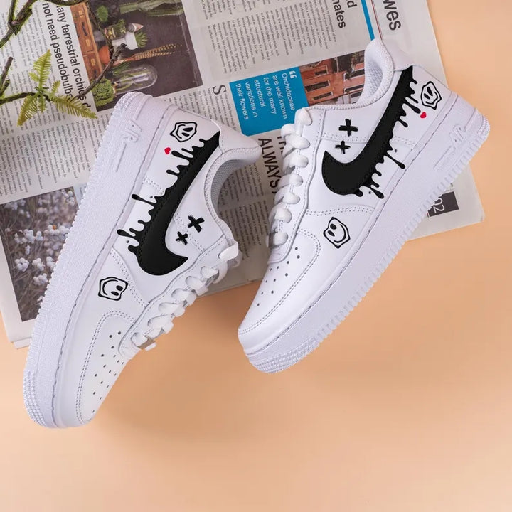 Custom Air Force 1 White With Smiley Face And Dripping Pattern