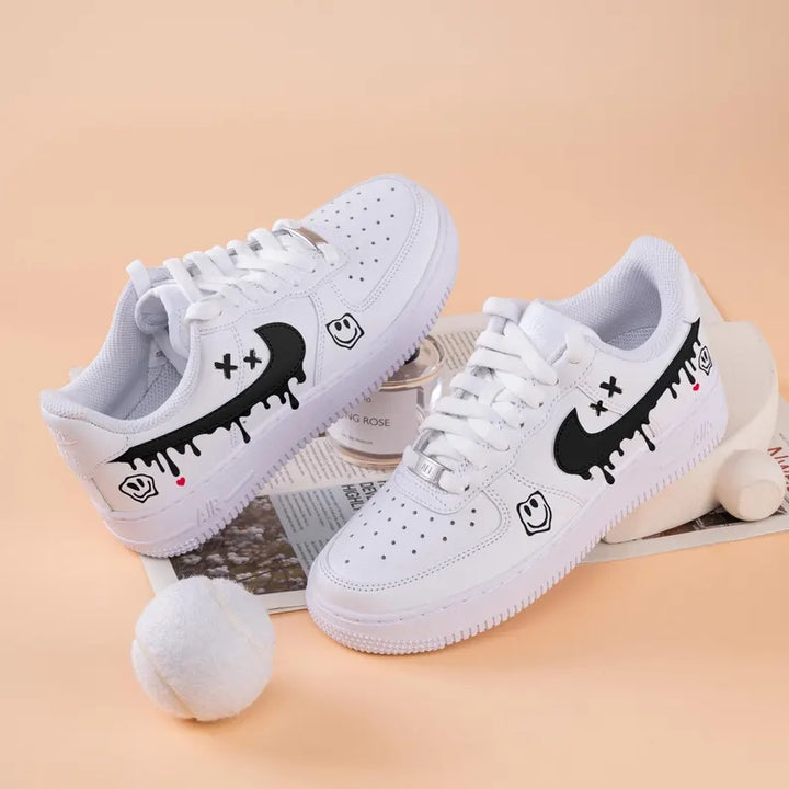 Custom Air Force 1 White With Smiley Face And Dripping Pattern