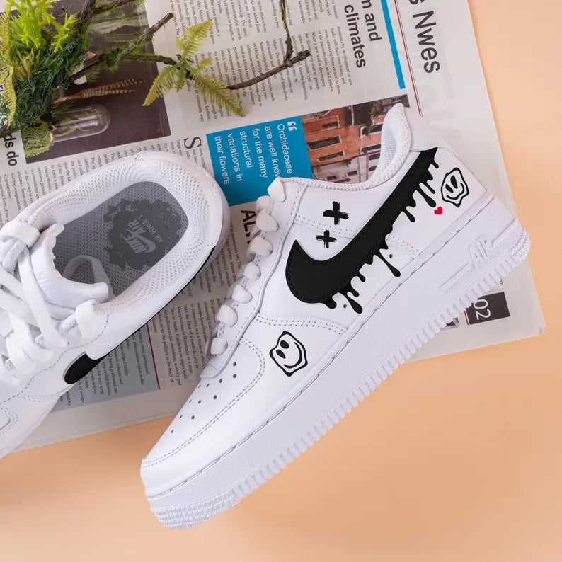 Custom Air Force 1 White With Smiley Face And Dripping Pattern
