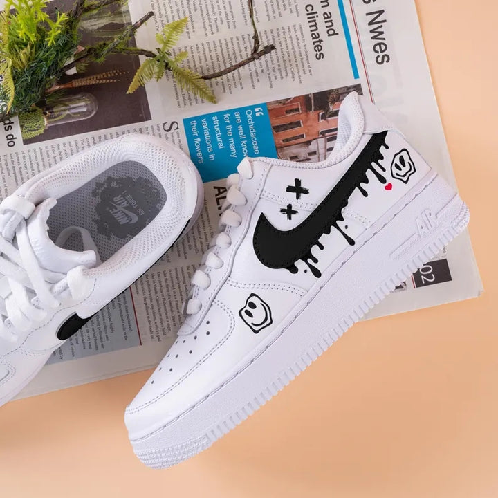 Custom Air Force 1 White With Smiley Face And Dripping Pattern