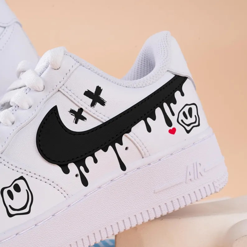 Custom Air Force 1 White With Smiley Face And Dripping Pattern