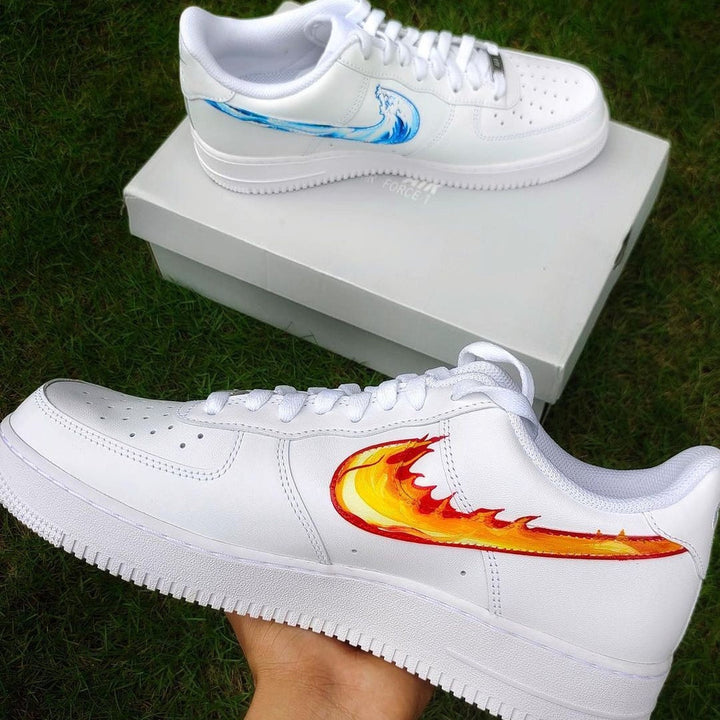 Custom Air Force 1 White With Wave And Flame Patterns