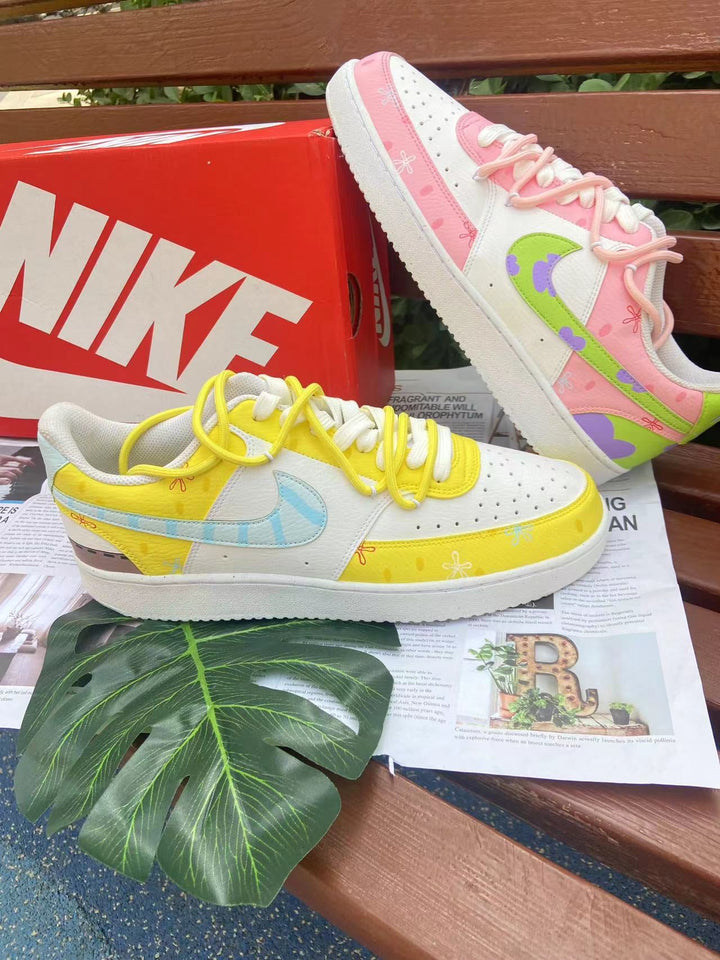 Custom Air Force 1 Yellow and Baby Pink With Butterflies and Floral Patterns