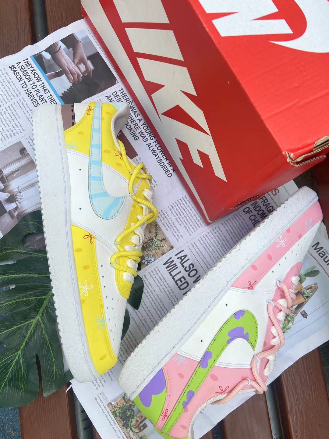 Custom Air Force 1 Yellow and Baby Pink With Butterflies and Floral Patterns