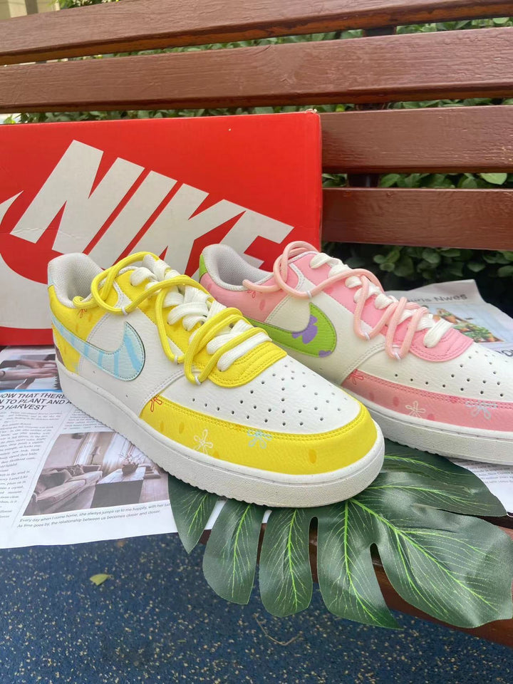 Custom Air Force 1 Yellow and Baby Pink With Butterflies and Floral Patterns