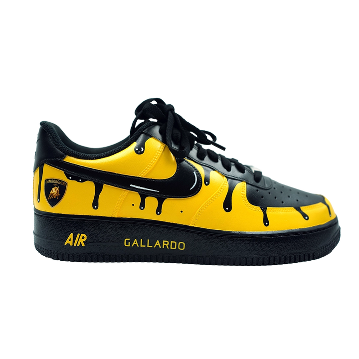 Custom Air Force 1 Yellow Black Drip Pattern Lamborghini Logo