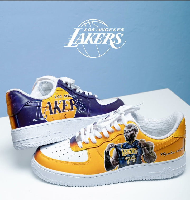 Custom Air Force 1 Yellow White Lakers And Kobe Bryant Design