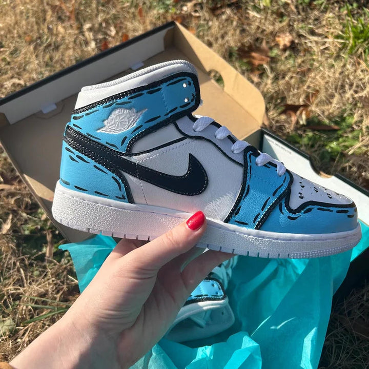 Custom Air Jordan 1 Baby Blue Cartoon Pattern