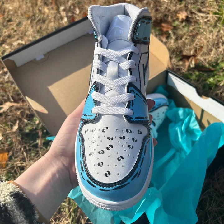 Custom Air Jordan 1 Baby Blue Cartoon Pattern