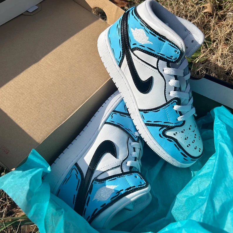 Custom Air Jordan 1 Baby Blue Cartoon Pattern