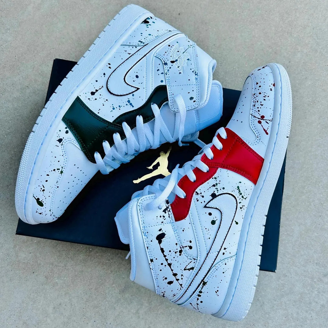 Custom Air Jordan 1 Baby Blue With Red Green Splatter Patterns