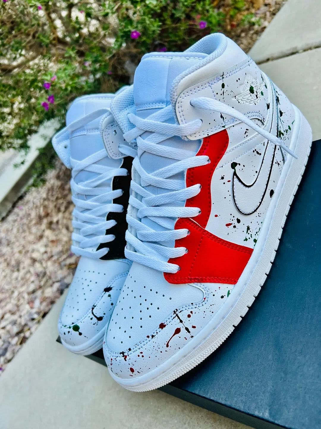 Custom Air Jordan 1 Baby Blue With Red Green Splatter Patterns